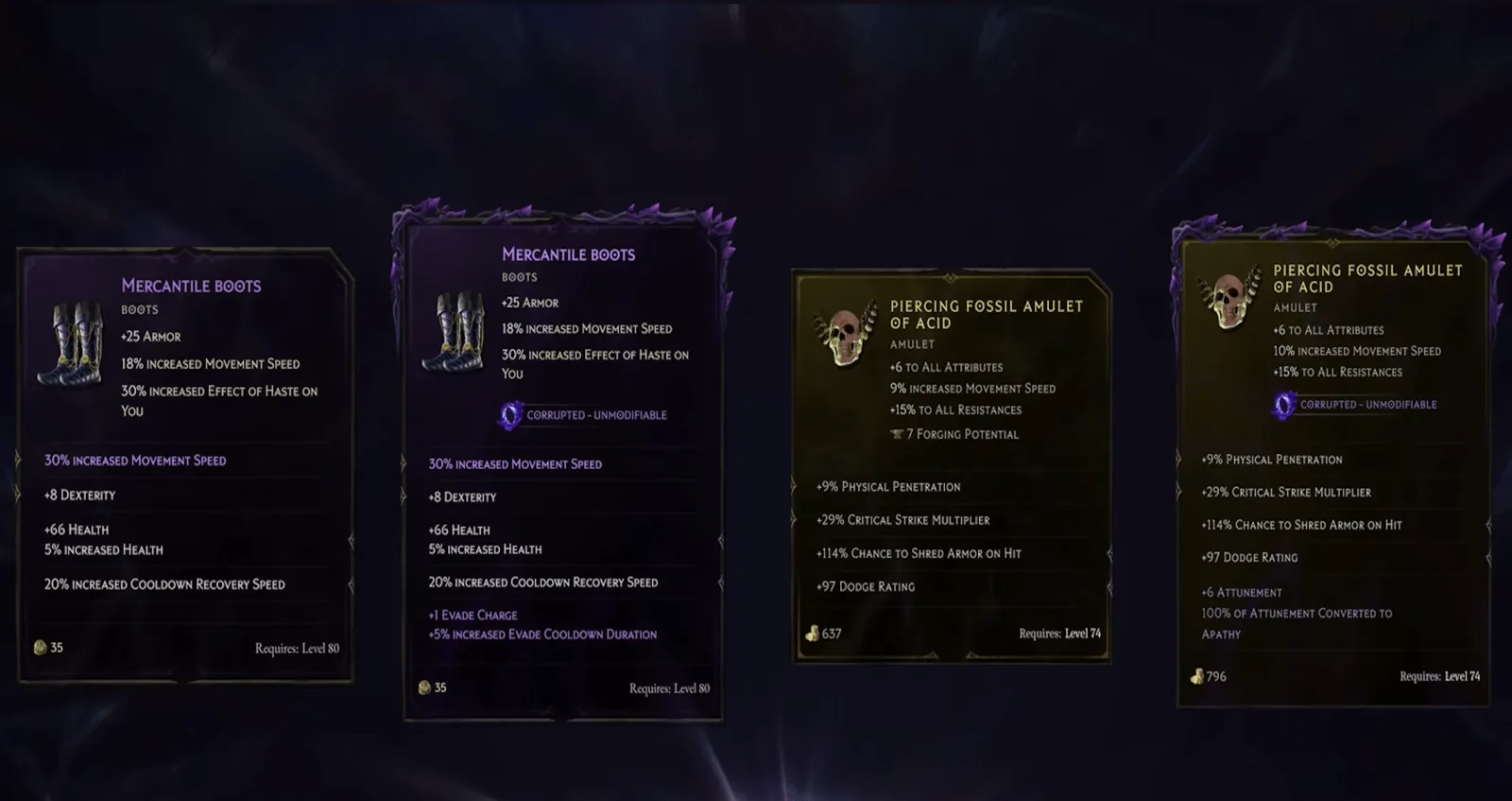 Last Epoch corrupted item tooltip comparison