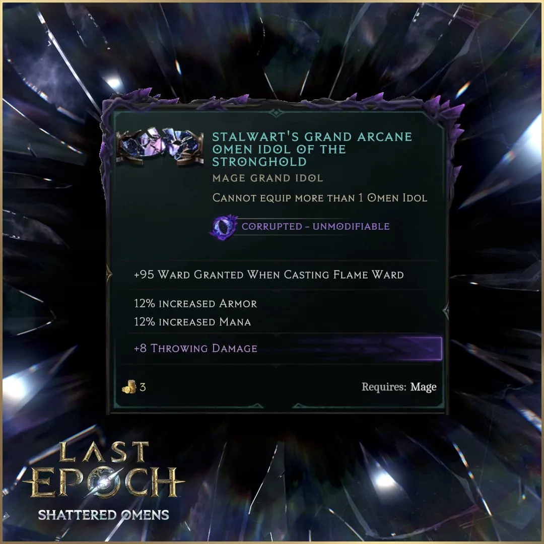 Last Epoch Omen Idol item example with its distinctive shape