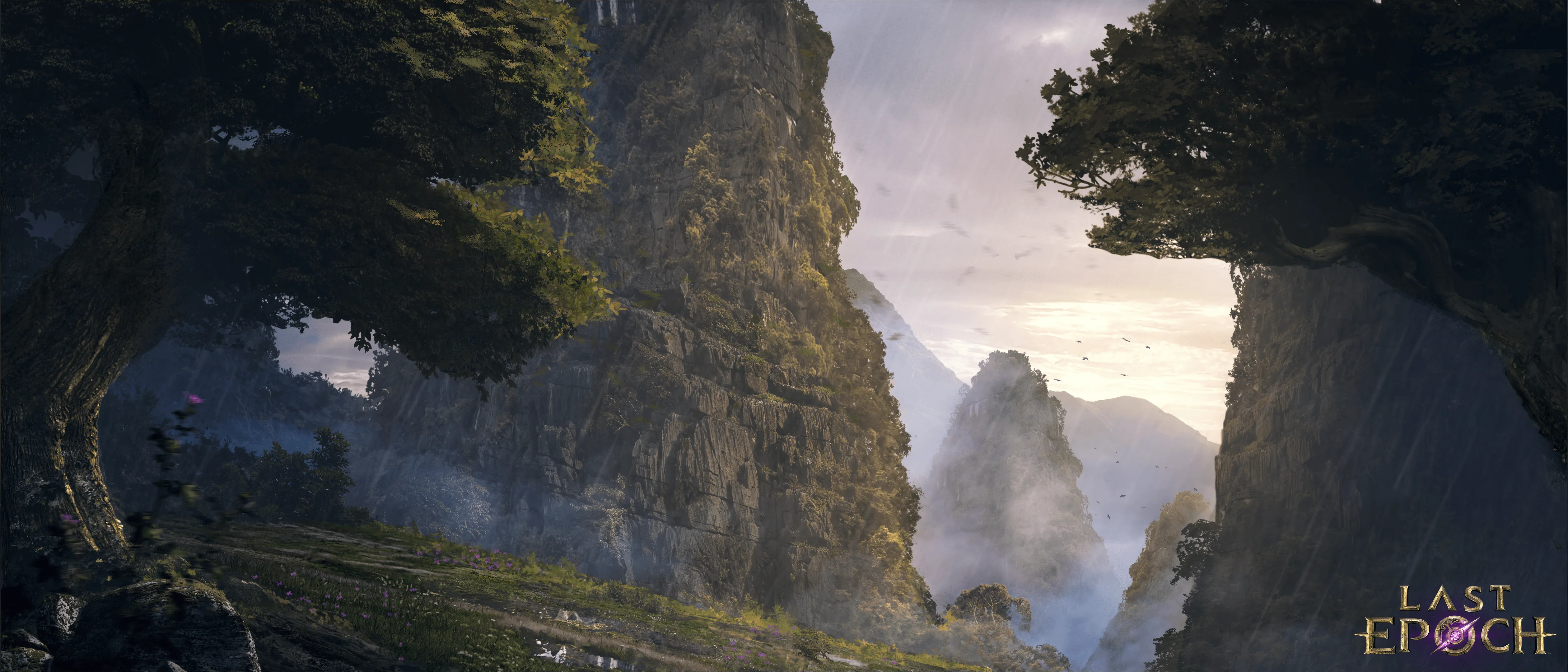 Official Last Epoch environment art showing a wooded cliffside path
