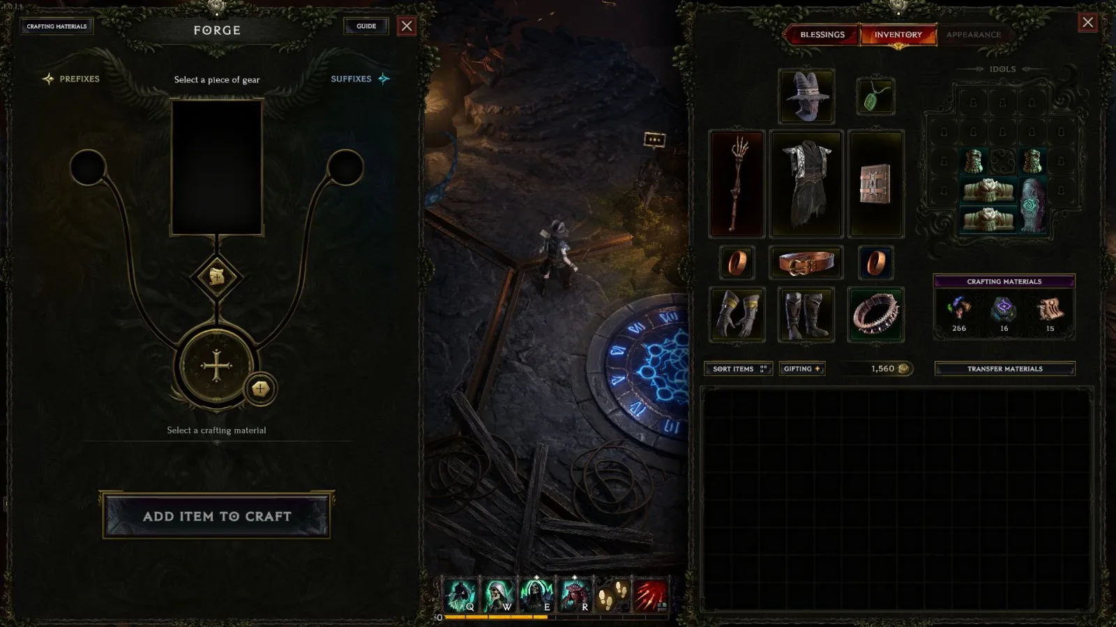 Last Epoch Forge interface showing an item, affixes, and crafting controls