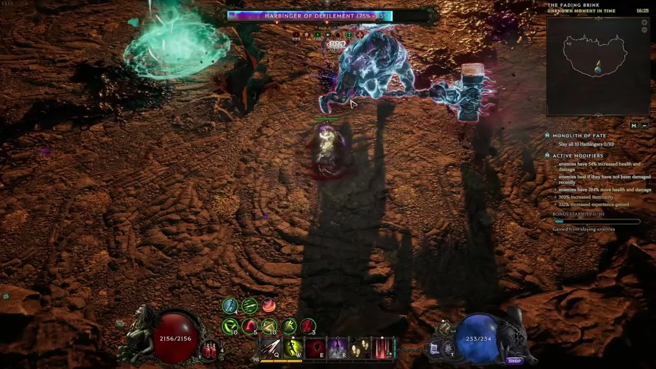 Harbinger of Defilement boss encounter in a Last Epoch Monolith Timeline