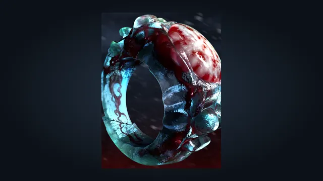 Unsated-Rage-Ring mit blutrotem Stein und eisblauem Ringband