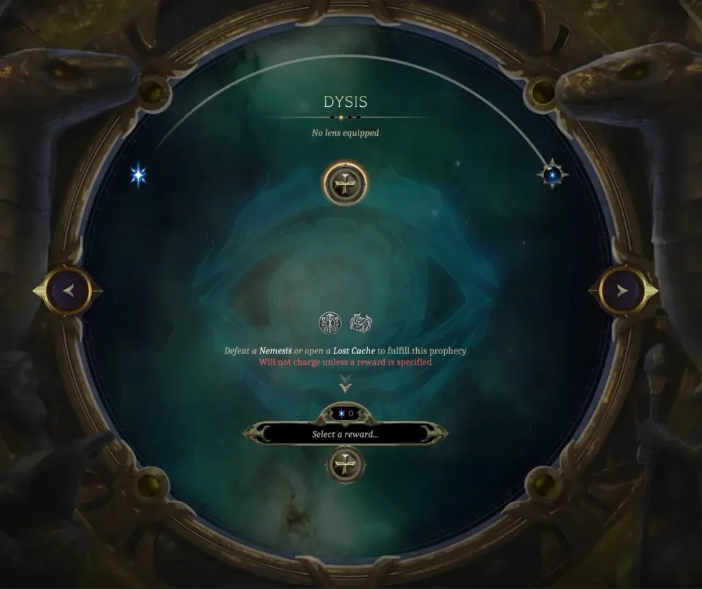Dysis prophecy configuration with a reward selector