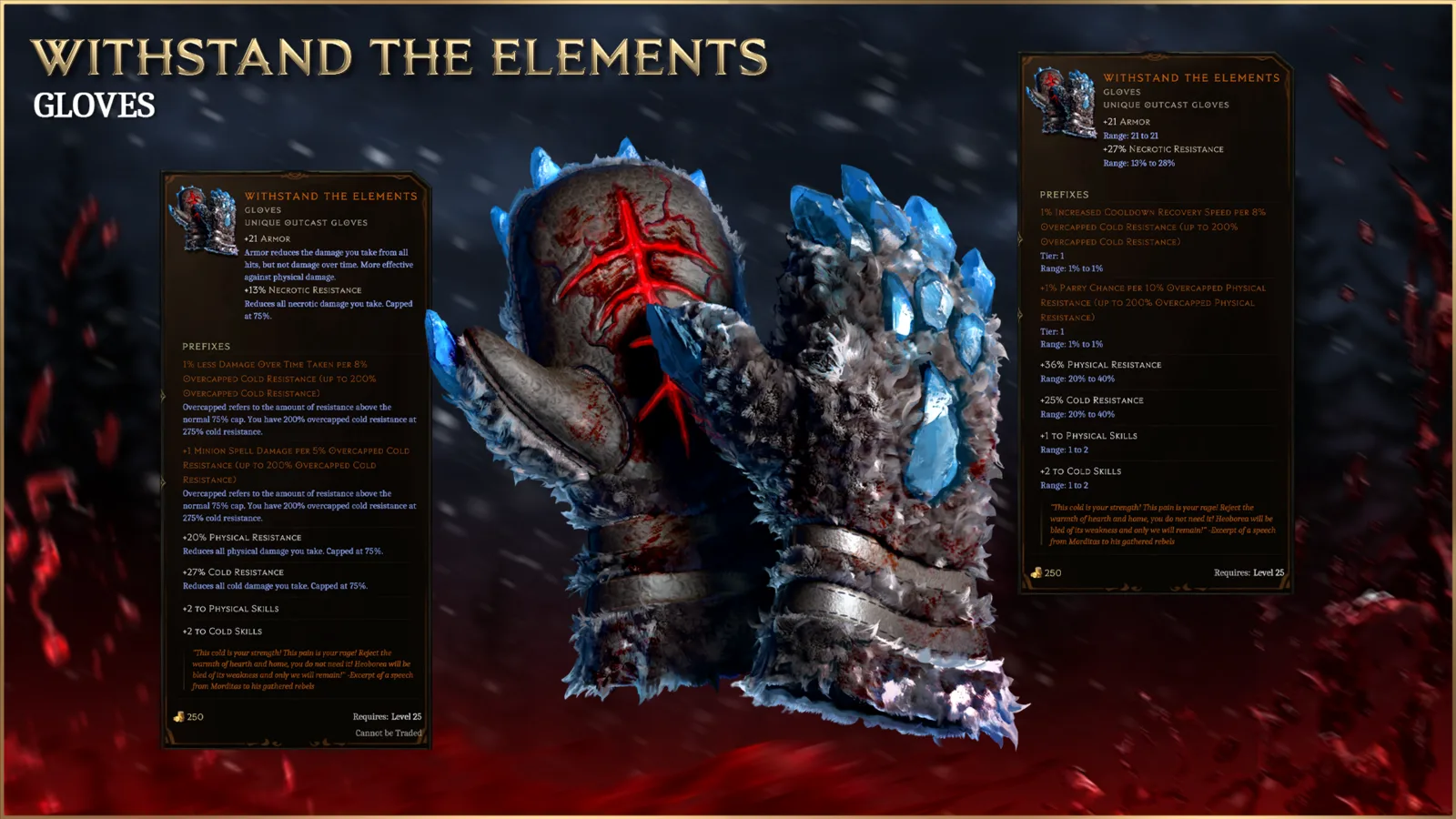 Withstand the Elements gloves and two variant affixes