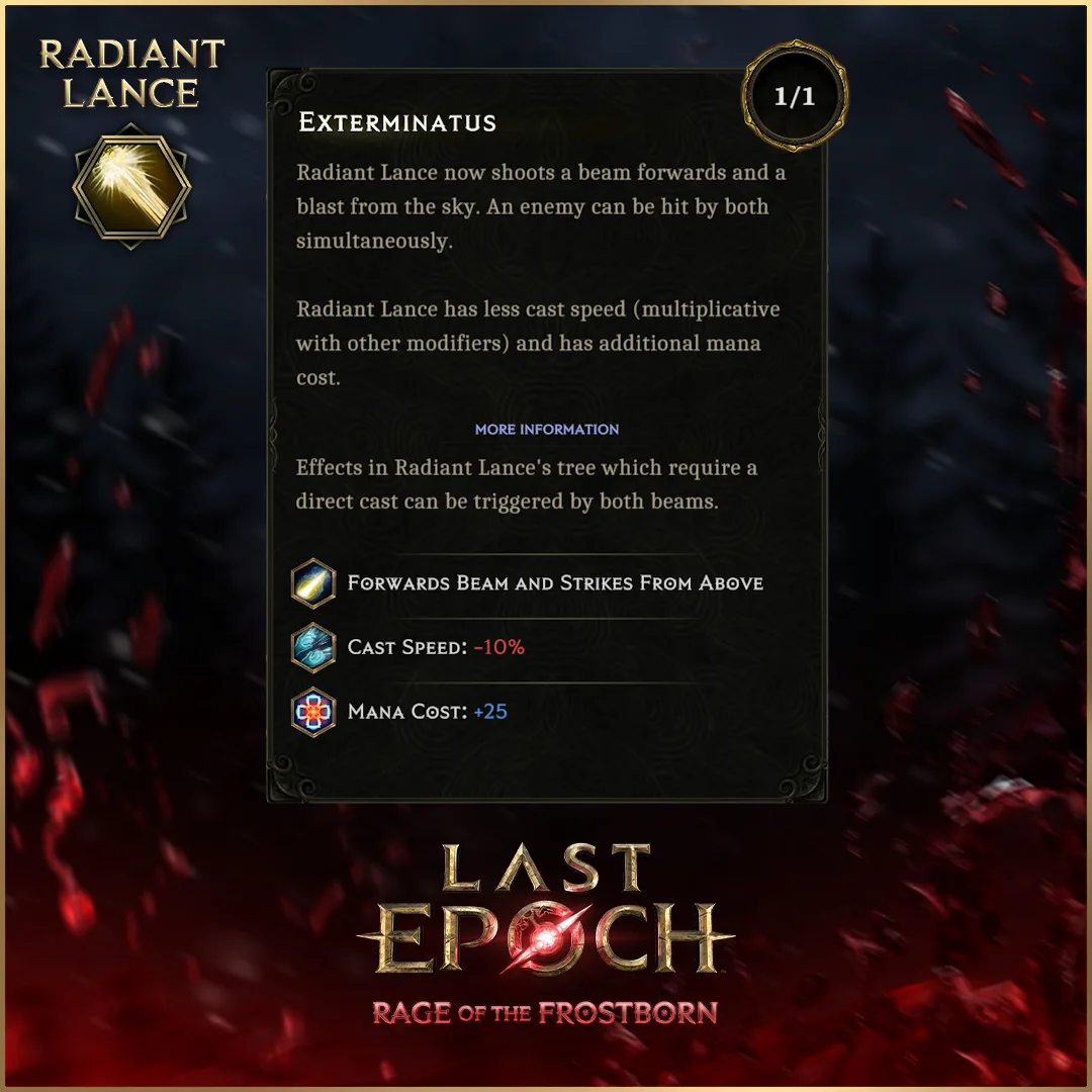 Official Radiant Lance Exterminatus node tooltip preview