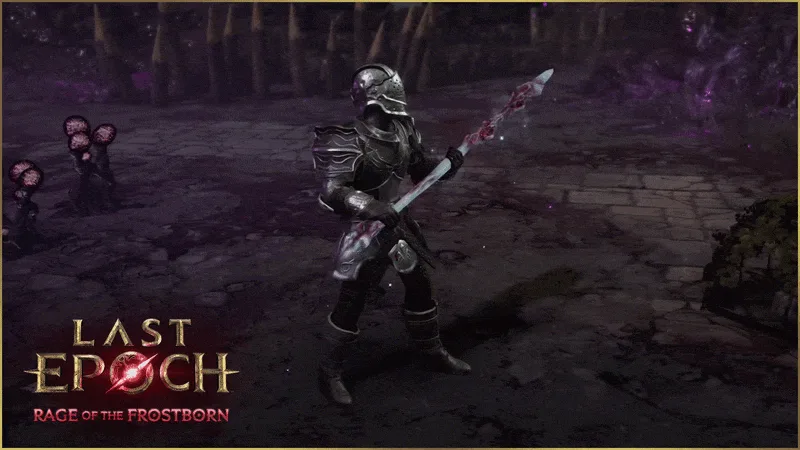Crimson Lance polearm cosmetic shown on a Last Epoch character