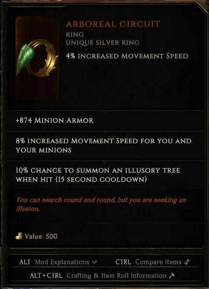 Last Epoch Arboreal Circuit unique ring item card