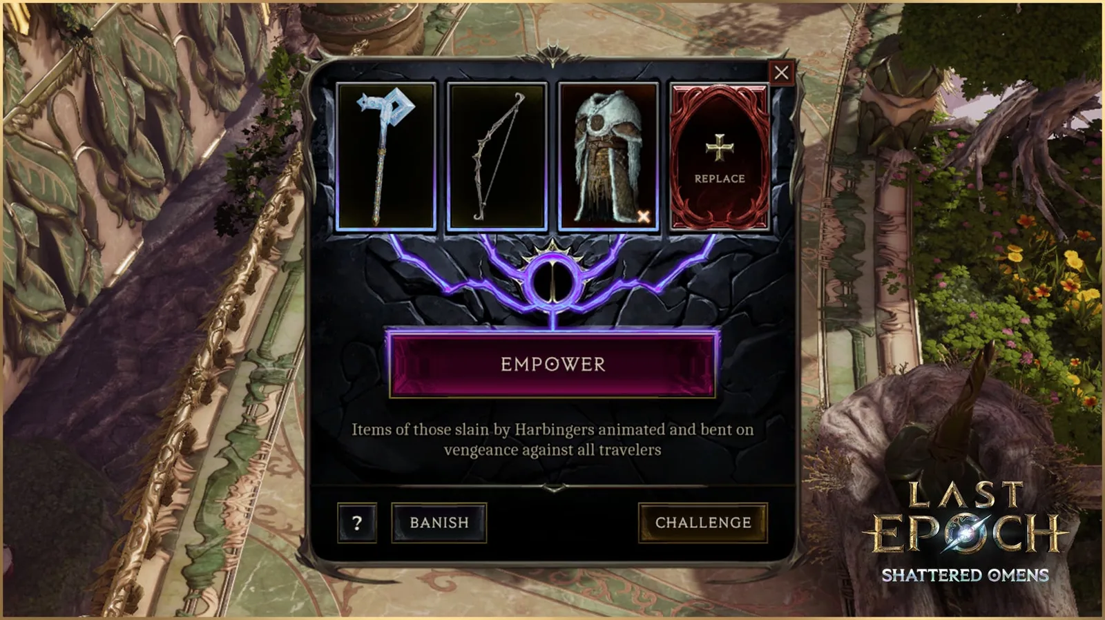 Last Epoch Nemesis interaction screen with the Empower reward option
