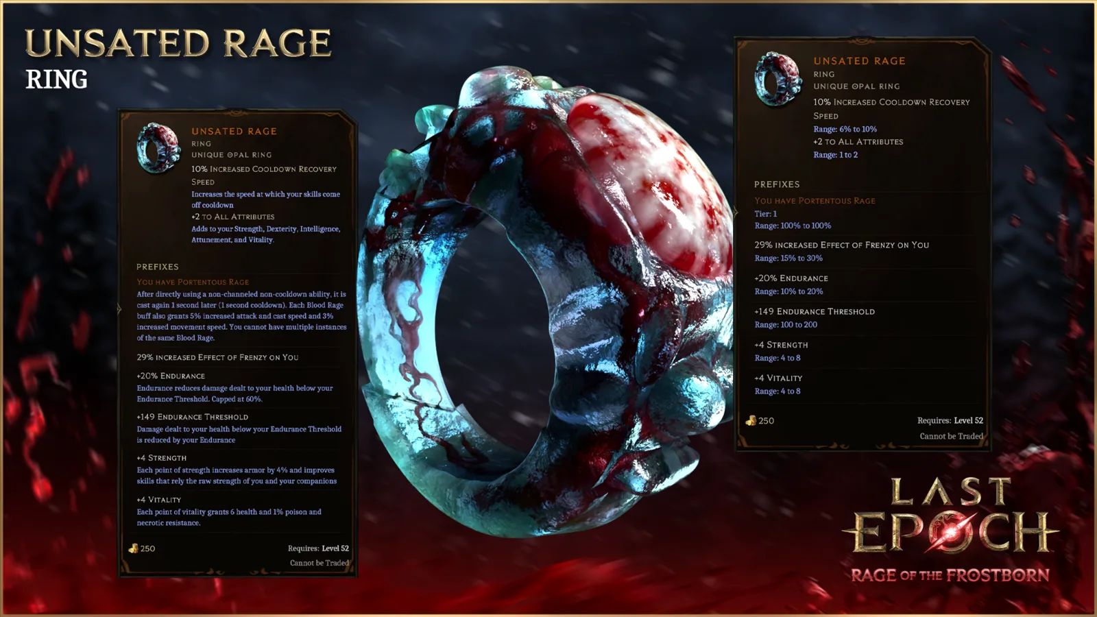 Unsated Rage tooltip with its Rage variant